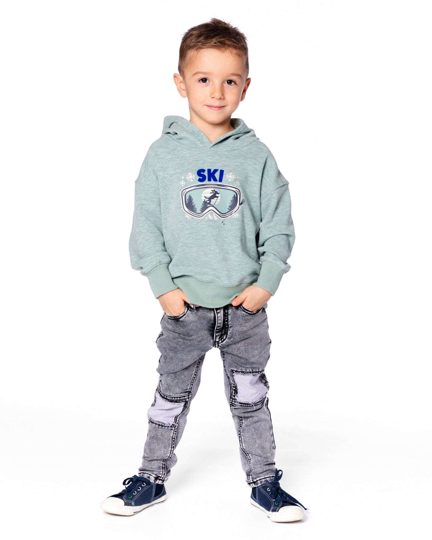Super Soft Hooded Brushed Jersey Sweatshirt With Graphic Print Green - H20T32_325