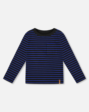 Long Sleeve Brushed Jersey Striped Tee Black - H20U08_999