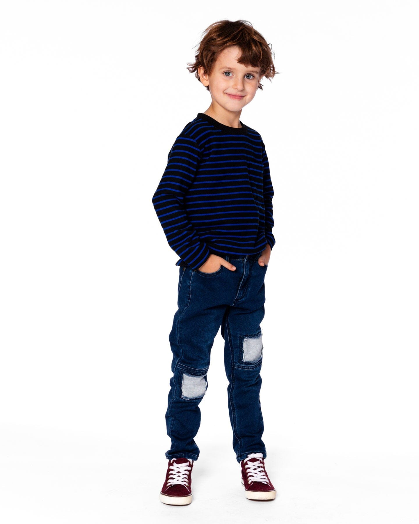 Long Sleeve Brushed Jersey Striped Tee Black - H20U08_999