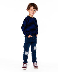 Long Sleeve Brushed Jersey Striped Tee Black - H20U08_999