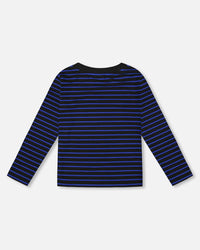 Long Sleeve Brushed Jersey Striped Tee Black - H20U08_999