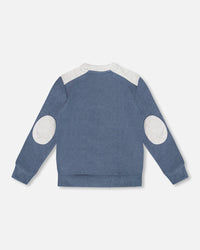 Super Soft Long Sleeve Flat Back Rib Top With Elbow Patches Navy Blue - H20U09_481