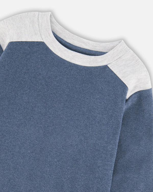 Super Soft Long Sleeve Flat Back Rib Top With Elbow Patches Navy Blue - H20U09_481