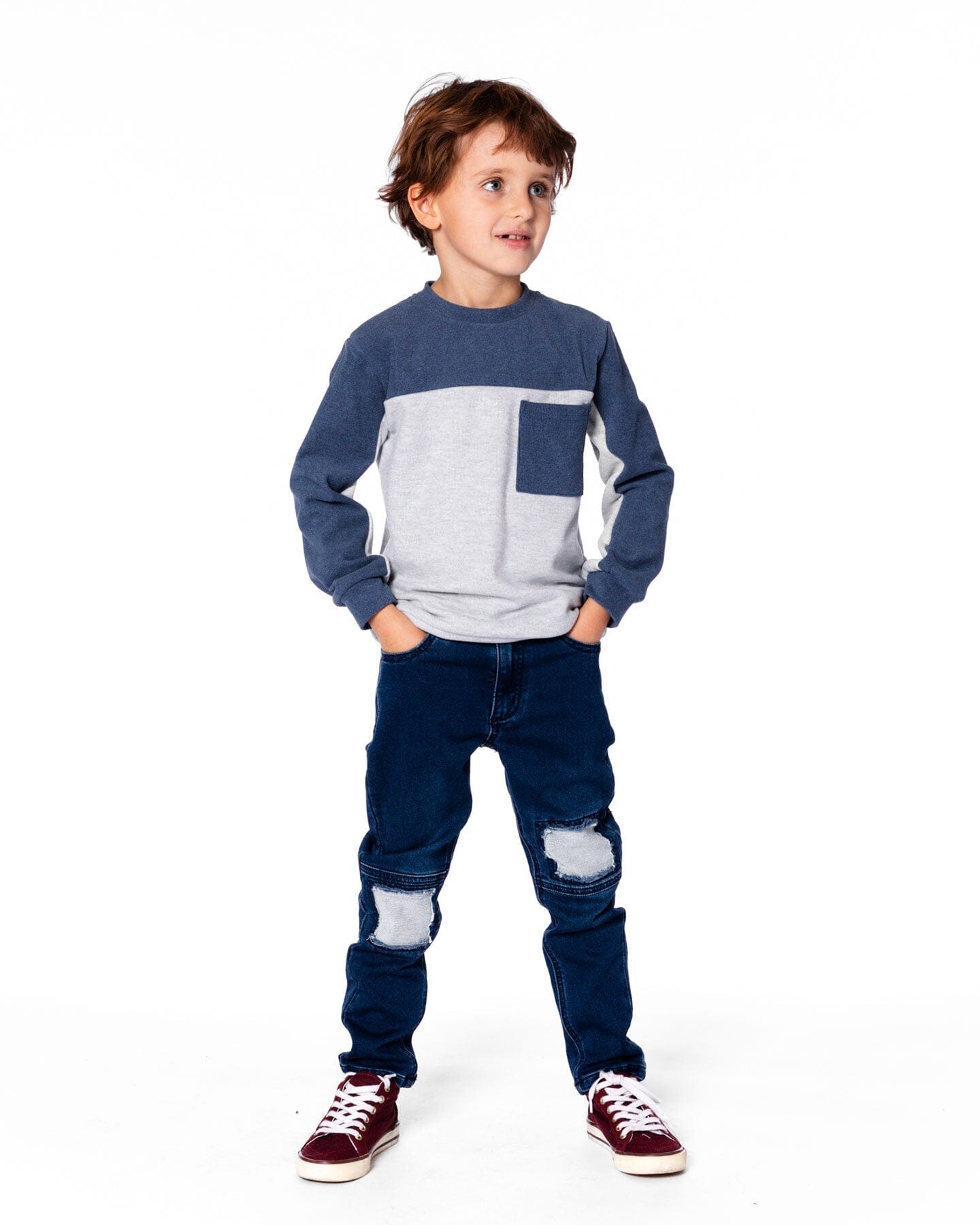 Long Sleeve Super Soft Brushed Jersey Top Color Block Light Heather Gray - H20U10_191