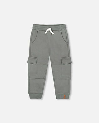 Fleece Sweatpants With Cargo Pockets Gray Green - H20U22_387