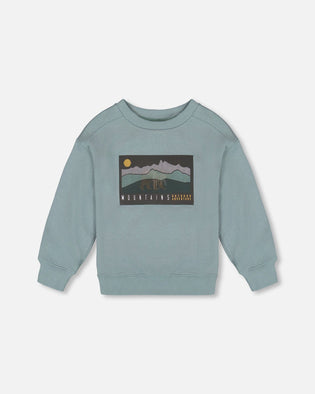 Animated Print French Terry Sweatshirt Sage Green - H20U36_478