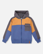 Full Zip Fleece Color Block Sweatshirt Blue