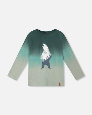 Long Sleeve Organic Cotton Gradient Jersey Tee Bottle Green - H20U72_292