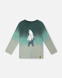 Long Sleeve Organic Cotton Gradient Jersey Tee Bottle Green - H20U72_292