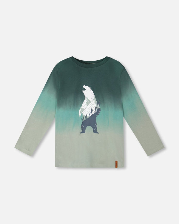 Long Sleeve Organic Cotton Gradient Jersey Tee Bottle Green - H20U72_292