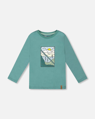 Long Sleeve Cotton Jersey Tee Shirt Sage Green - H20U74_930