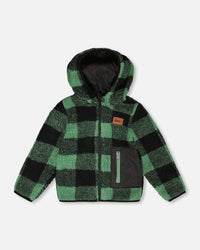 Reversible Mid-Season Sherpa Jacket Teal Plaid Outerwear Deux par Deux 