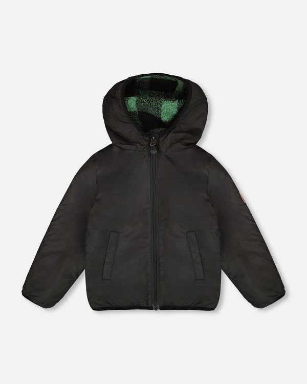 Reversible Mid-Season Sherpa Jacket Teal Plaid Outerwear Deux par Deux 