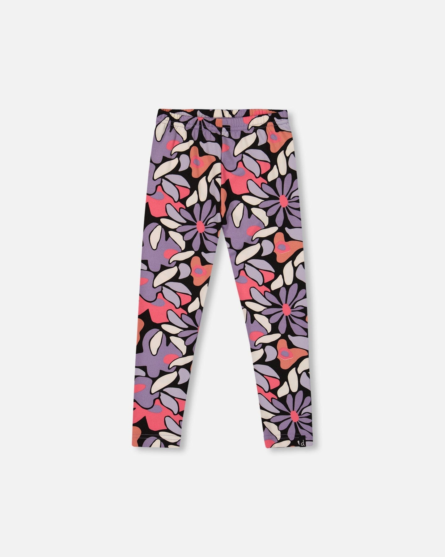 Stretch Jersey Leggings Black Retro Flower Print - H20Z61_013
