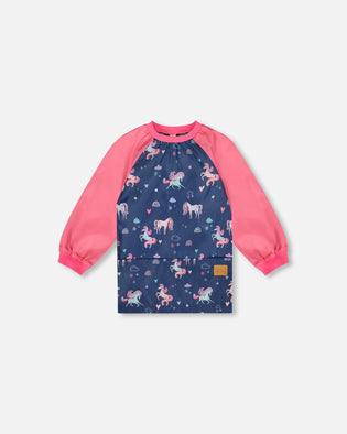 School Apron Navy Unicorn Print - H20ZTA_037