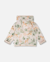 Muslin And Organic Cotton Jersey Reversible Hooded Jacket Peach Deer/Leopard Print - H30A30_3H057