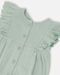 Cotton Pointelle Jersey Romper With Frills Green - H30A41_03009