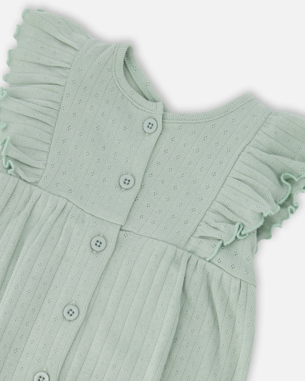Cotton Pointelle Jersey Romper With Frills Green - H30A41_03009