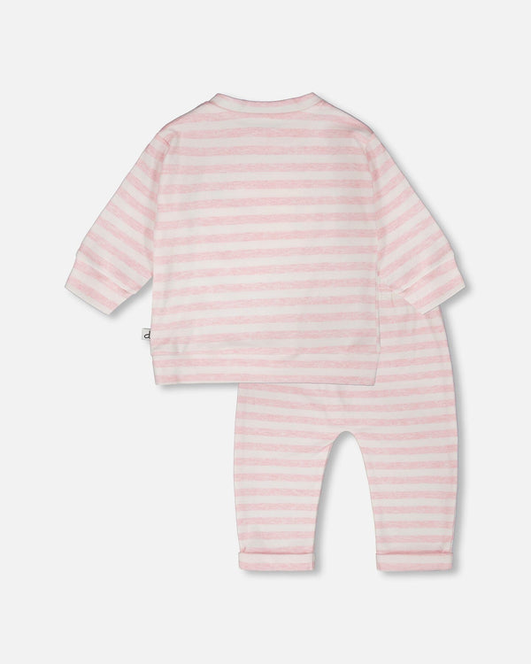 Cotton Jersey Top And Pants Set White And Pink Stripes - H30B15_3H189