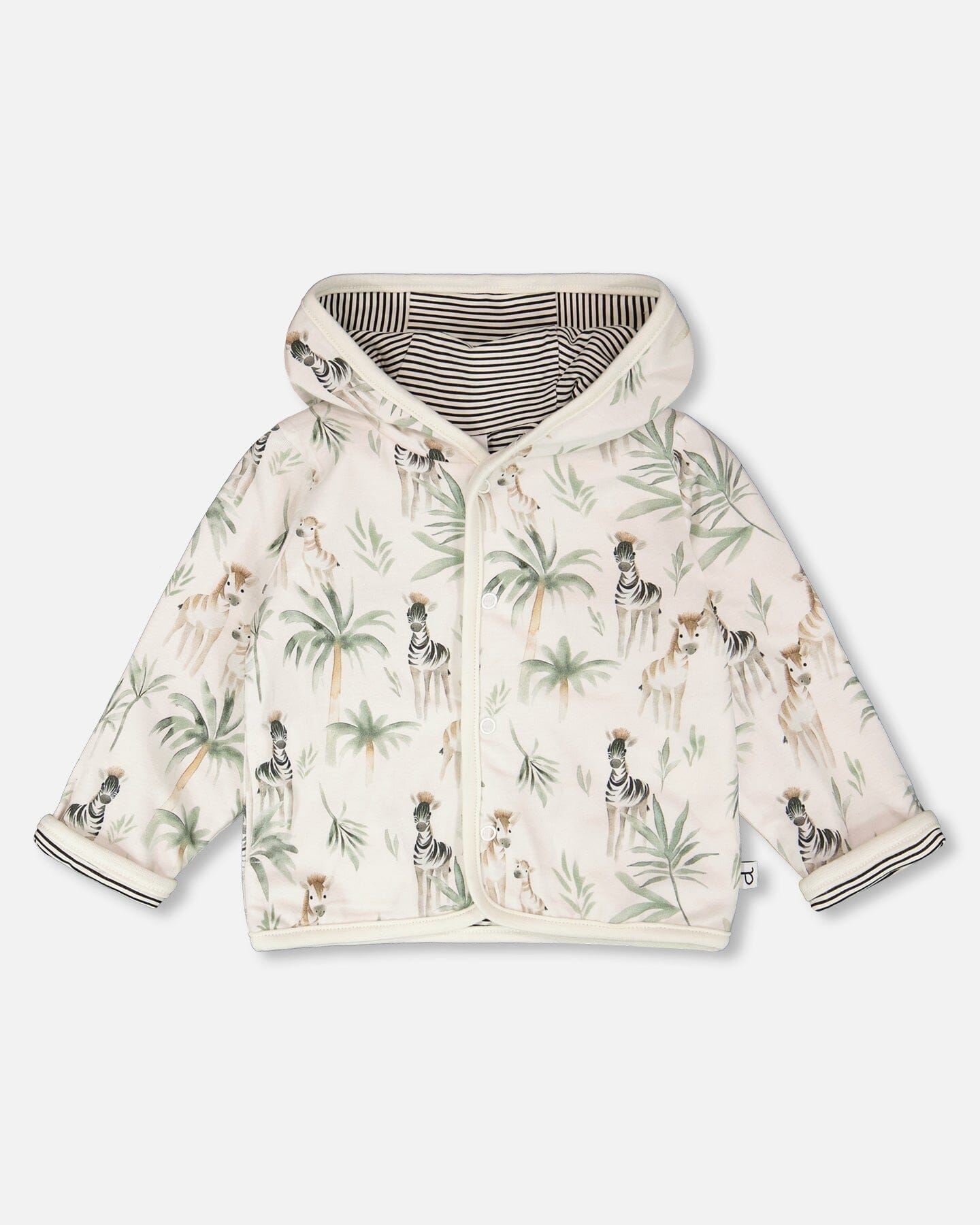 Organic Cotton Jersey Reversible Hooded Jacket Beige Zebra Print - H30C30_3H054