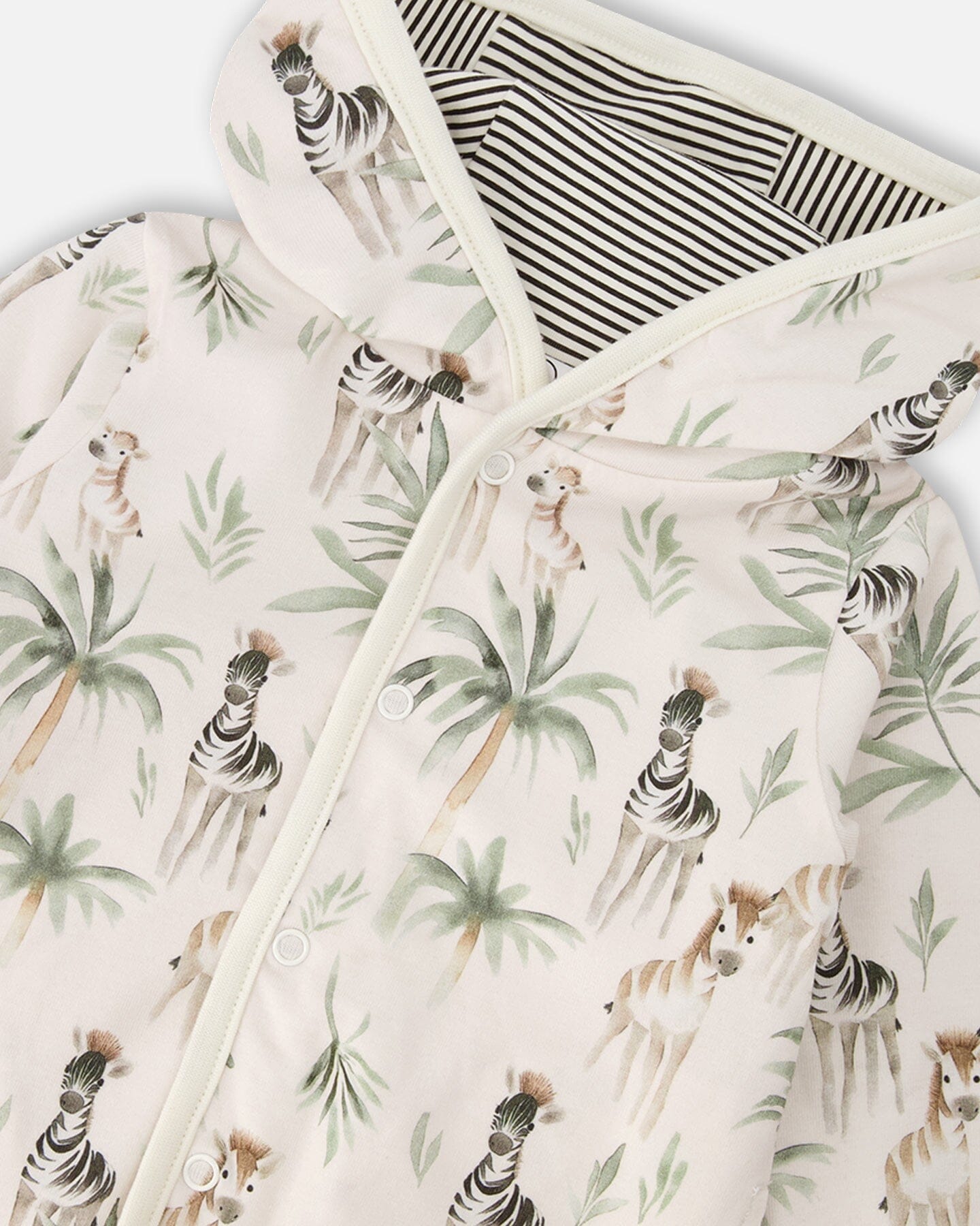 Organic Cotton Jersey Reversible Hooded Jacket Beige Zebra Print - H30C30_3H054