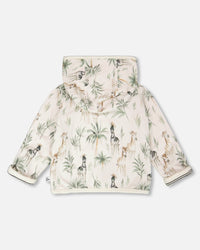 Organic Cotton Jersey Reversible Hooded Jacket Beige Zebra Print - H30C30_3H054