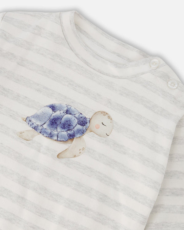 Soft Jersey Sweater And Pants Set White And Grey Stripes - H30D12_3H211