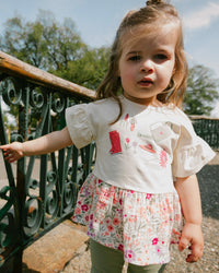 Organic Cotton Bi-Material Tunic Beige Flowers Print - H30F71_01070