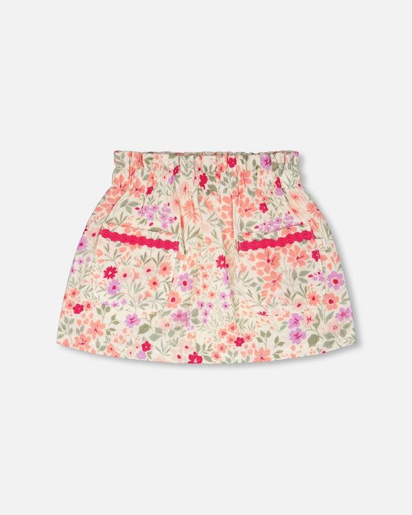 Muslin Skort Off White Printed Flowers - H30F80_3H050