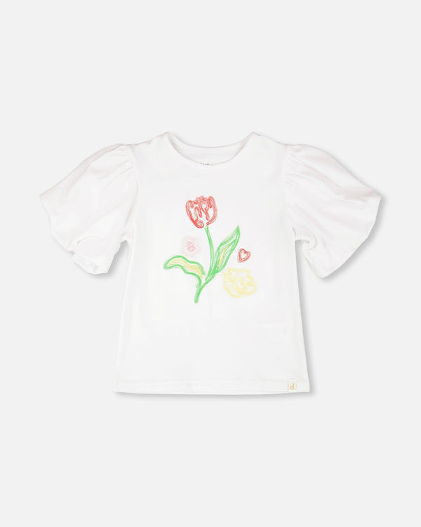 Organic Cotton Jersey Top White With Embroidery - H30H71_01000