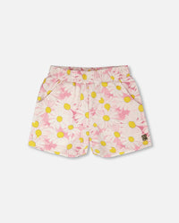 French Terry Shorts Pink Printed Daisies - H30I26_3H136