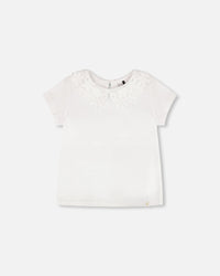 T-Shirt With Crochet Peter Pan Collar White - H30I70_01000