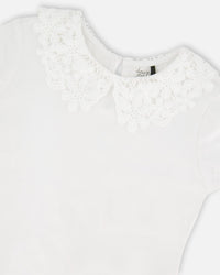 T-Shirt With Crochet Peter Pan Collar White - H30I70_01000