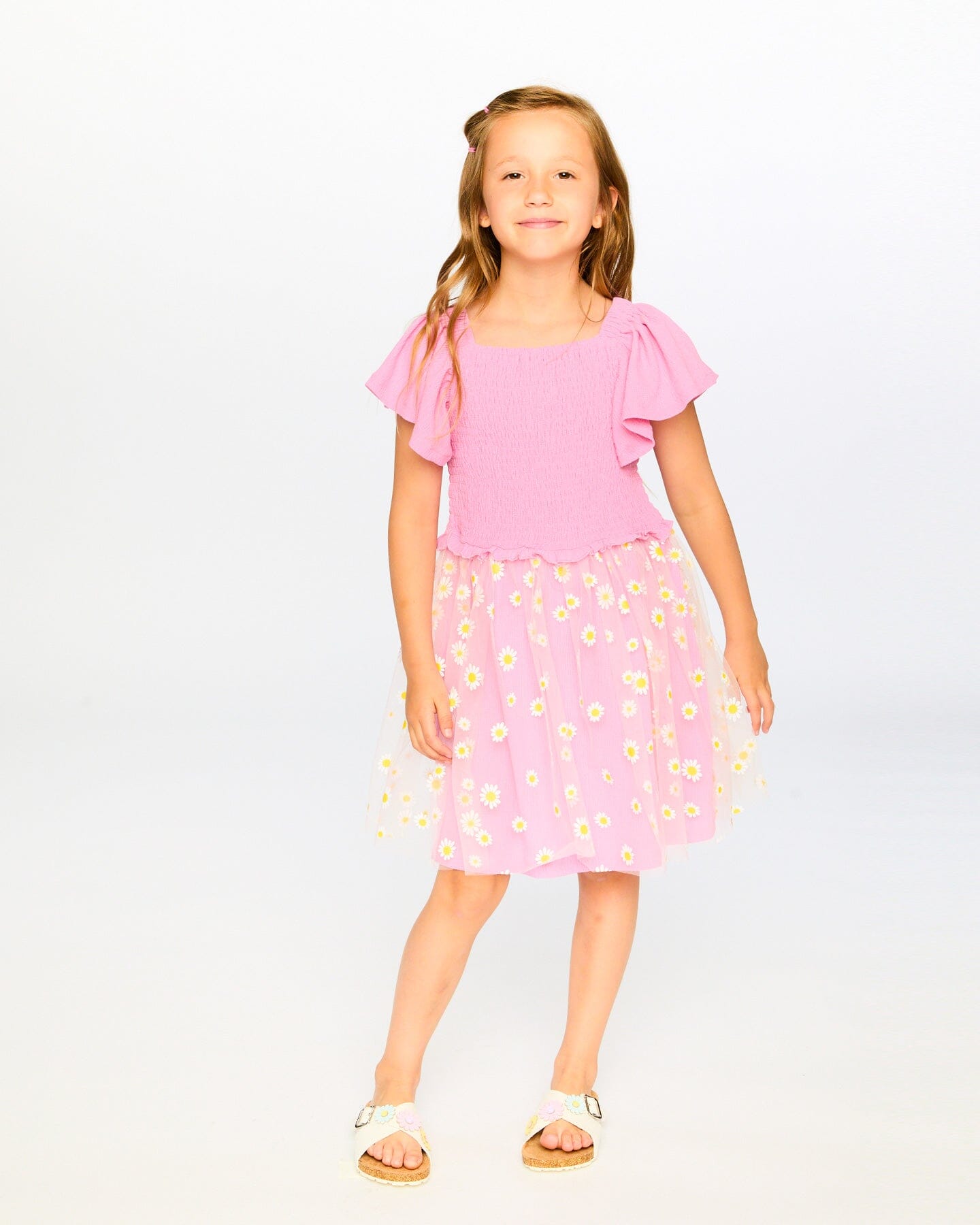 Mesh And Crinkle Jersey Dress With Smocking Pink - H30I87_06240