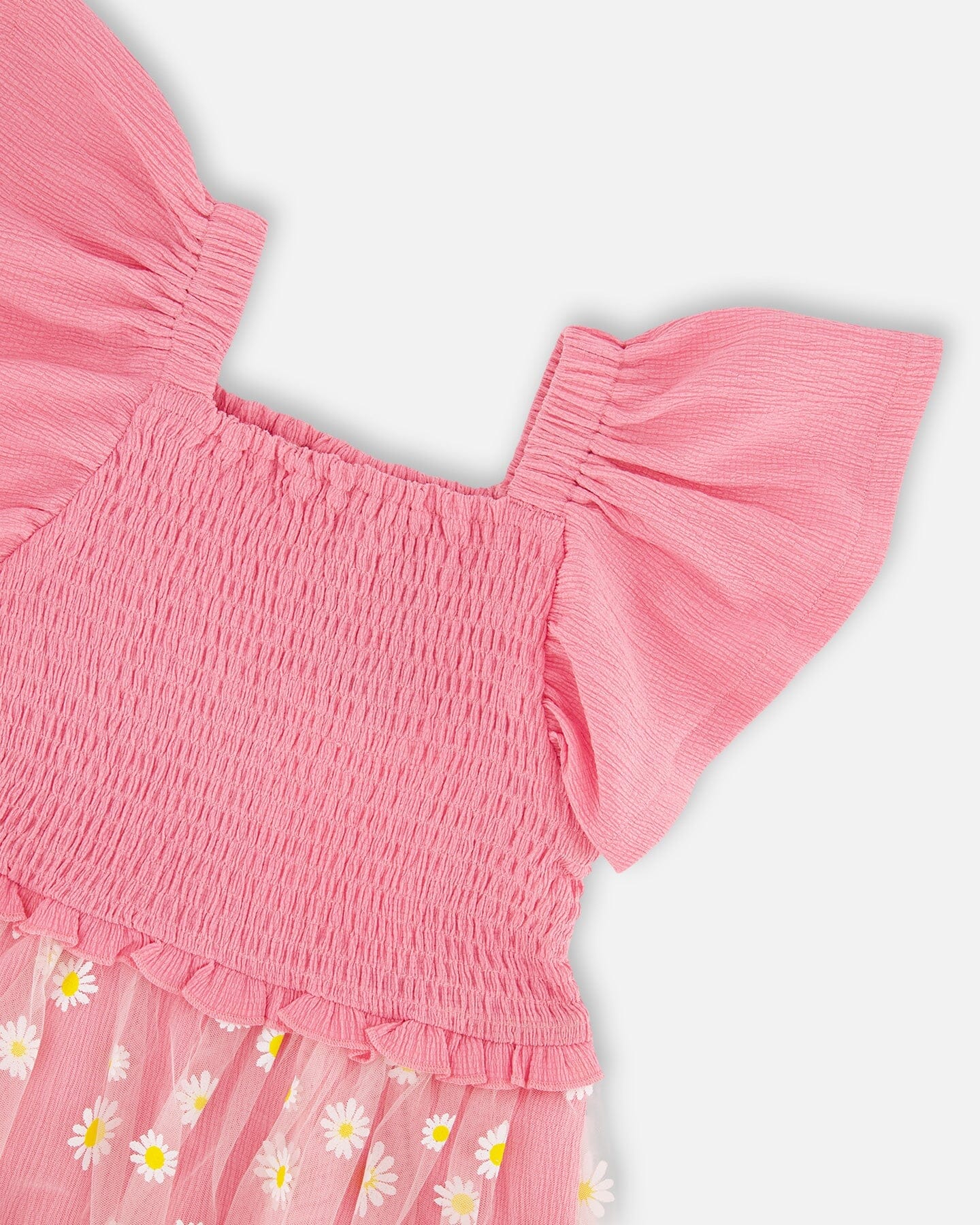 Mesh And Crinkle Jersey Dress With Smocking Pink - H30I87_06240