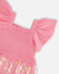 Mesh And Crinkle Jersey Dress With Smocking Pink - H30I87_06240