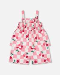 Organic Cotton Jersey Romper Pink Printed Cherries - H30L40_3H140
