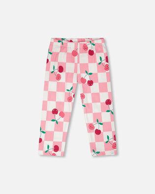 Organic Cotton Jersey Capri Pink Printed Cherries - H30L60_3H140