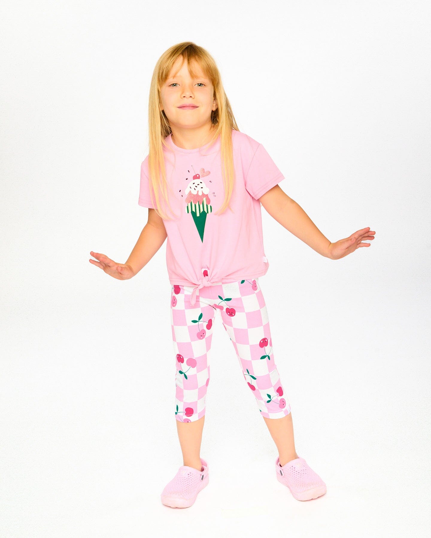 Organic Cotton Jersey Capri Pink Printed Cherries - H30L60_3H140