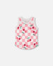 Organic Cotton Jersey Tank Top Pink Printed Cherries - H30L72_3H140