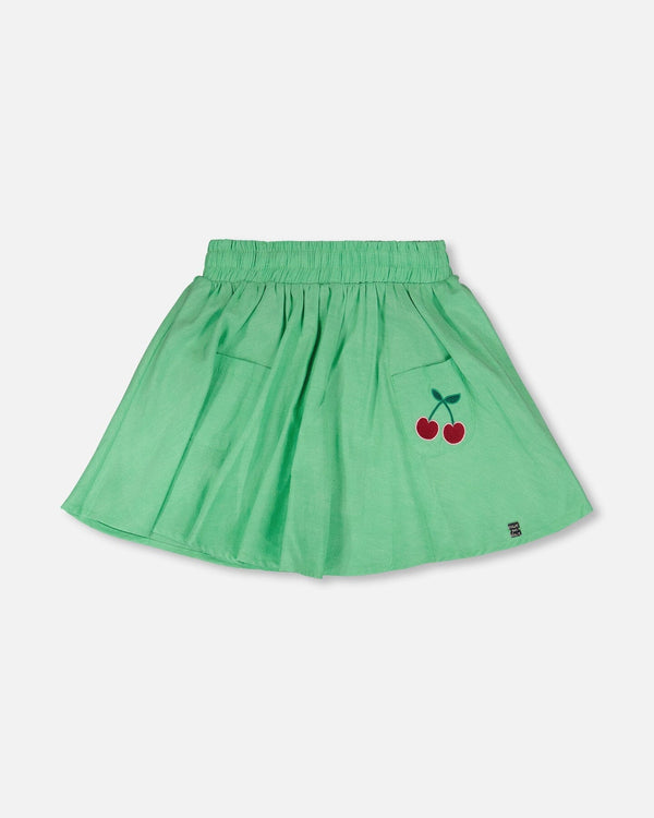 Organic Cotton Skort With Embroidery Green - H30L80_03820