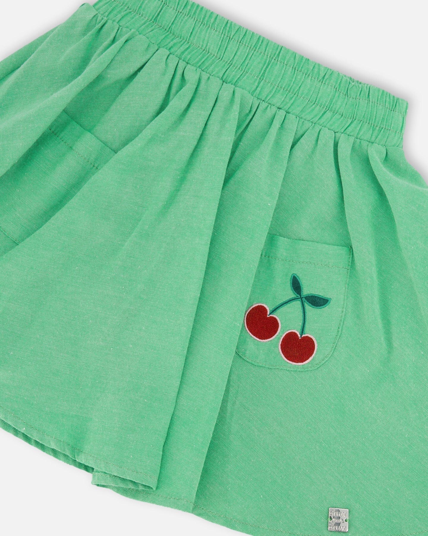 Organic Cotton Skort With Embroidery Green - H30L80_03820