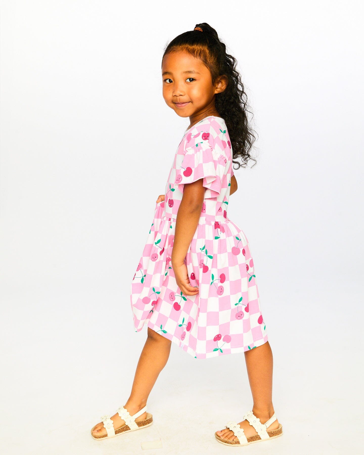 Organic Cotton Jersey Dress Pink Printed Cherries - H30L85_3H140