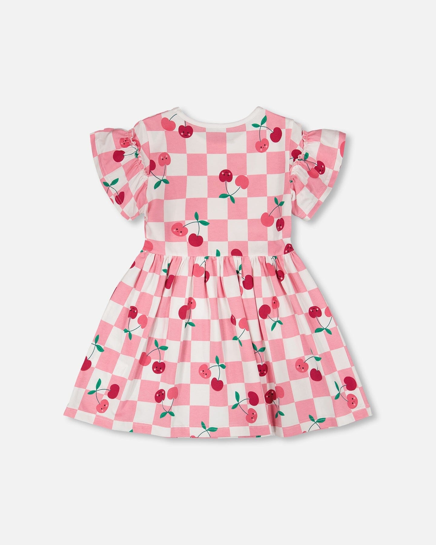 Organic Cotton Jersey Dress Pink Printed Cherries - H30L85_3H140