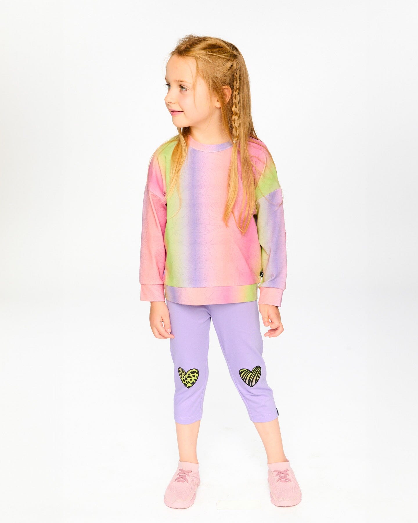 Organic Cotton Jersey Capri Mauve With Knee Screen Hearts Appliqués - H30M60_05130