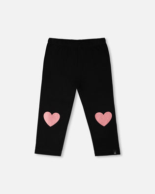 Organic Cotton Jersey Capri Black With Knee Foil Heart Print - H30M60_09990