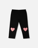 Organic Cotton Jersey Capri Black With Knee Foil Heart Print
