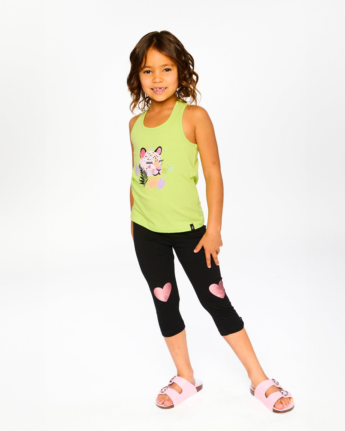 Organic Cotton Jersey Capri Black With Knee Foil Heart Print - H30M60_09990