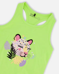 Organic Cotton Jersey Tank Top Lime Green With Screen Print - H30M71_03004