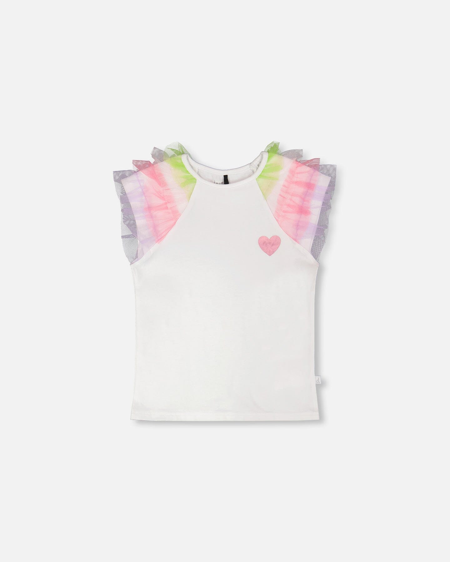 Organic Cotton Jersey T-Shirt White With Multicolor Mesh Sleeves - H30M72_01000